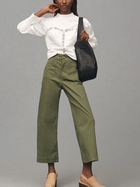 Anthropologie Maeve Magic Fabric Colette Olive Green/Moss Cropped Wide-Leg Pants